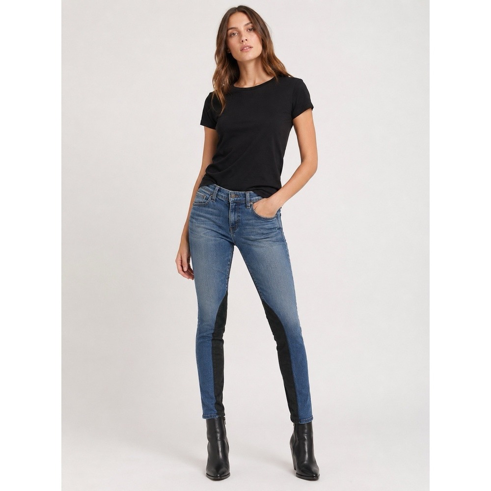 rag & bone Chester Riding Skinny Jeans 25 Blue Black Suede‎ Panel USA 28 In